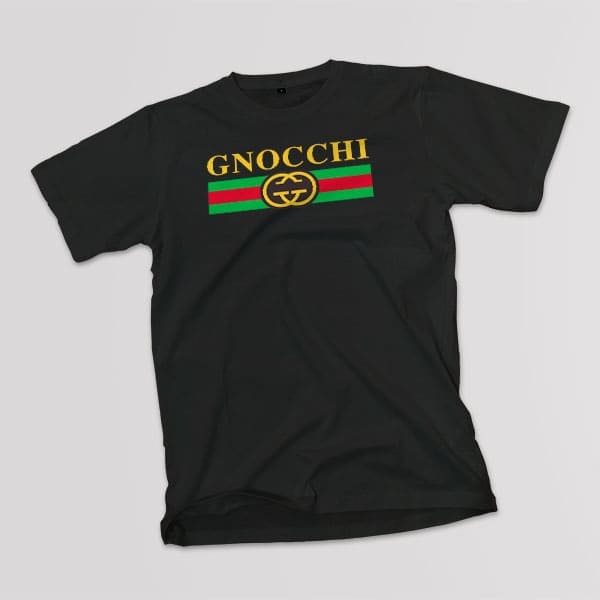 Gnocchi youth black t-shirt on a table