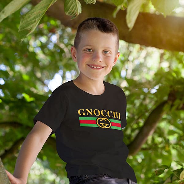 Gnocchi youth black t-shirt on a boy