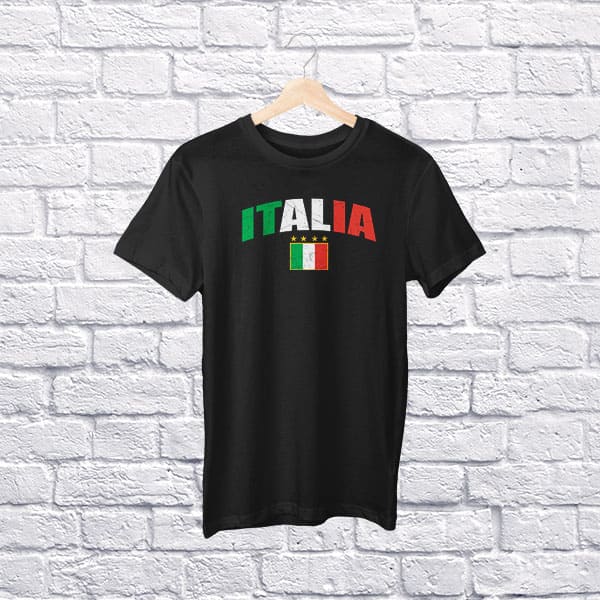 Italia soccer youth black t-shirt on a hanger