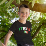 Distressed Italia soccer youth black t-shirt on a boy