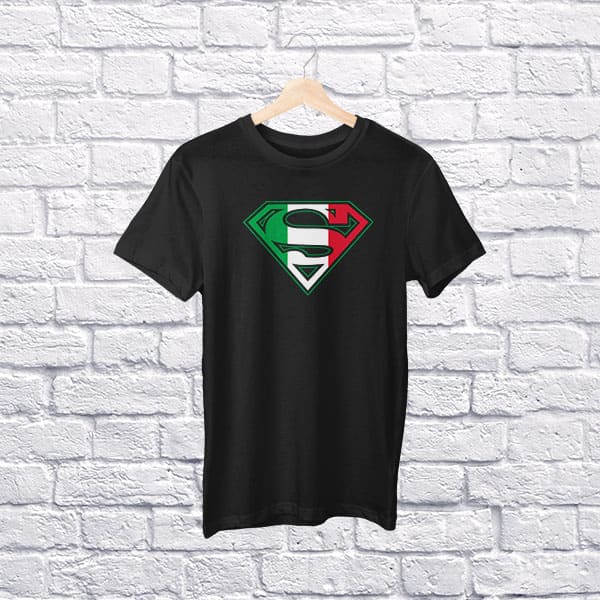 Superman youth black t-shirt on hanger