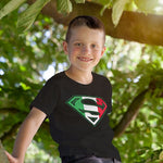 Superman youth black t-shirt on a boy