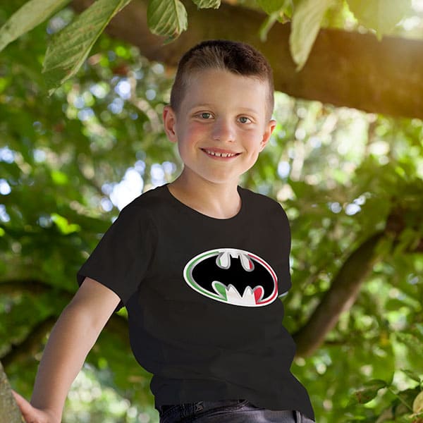 Batman youth black t-shirt on a boy