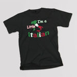 I’m a little Italian youth black t-shirt on a table