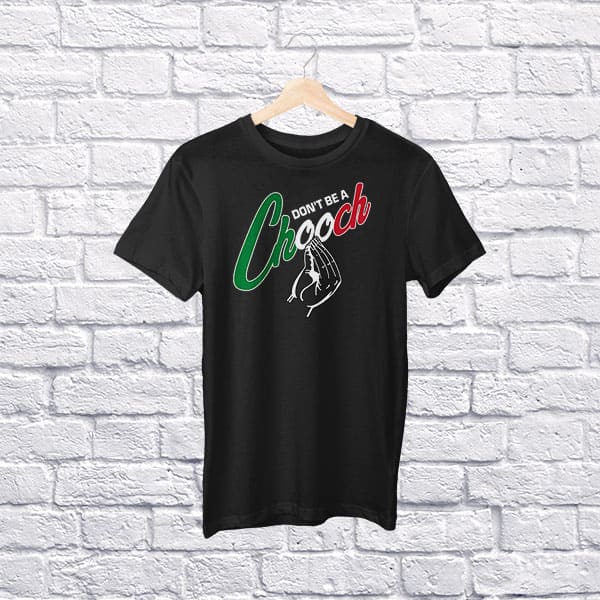 Don't Be A Chooch youth black t-shirt on a hanger