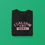 Pink glitter Italian girl youth girls black t-shirt folded