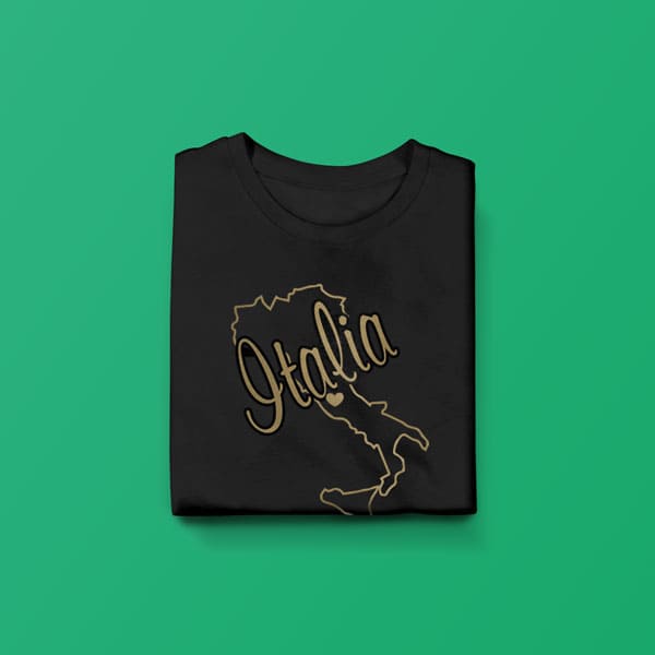 Italia gold foil map youth girls black t-shirt folded