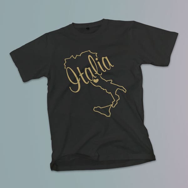 Italia gold foil map youth girls black t-shirt on a table