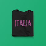Distressed Italia pink glitter youth girls black t-shirt folded