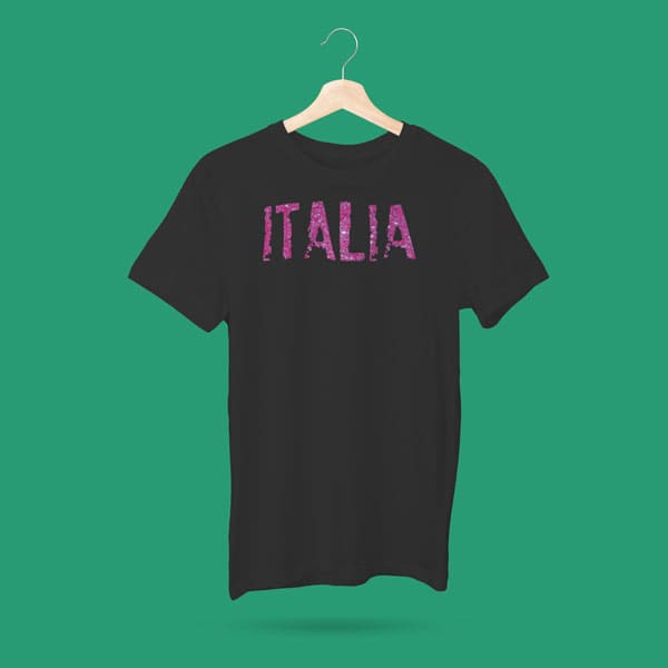 Distressed Italia pink glitter youth girls black t-shirt on a hanger
