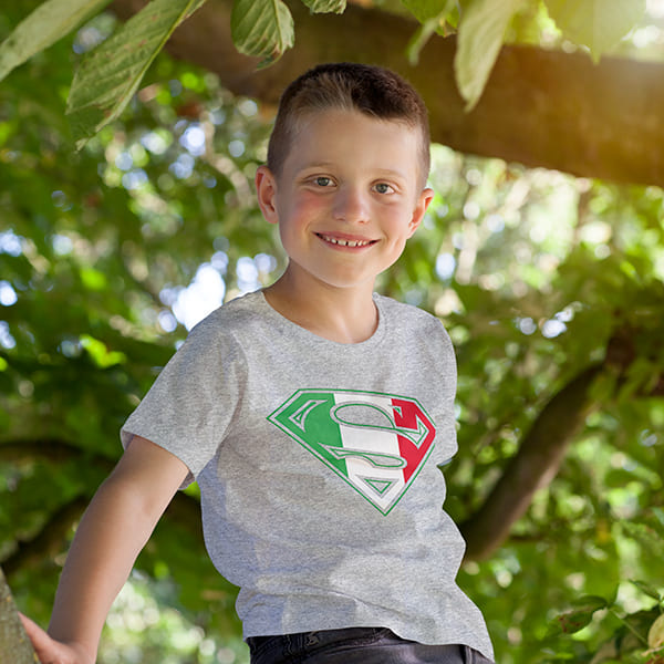 Superman youth gray t-shirt on a boy