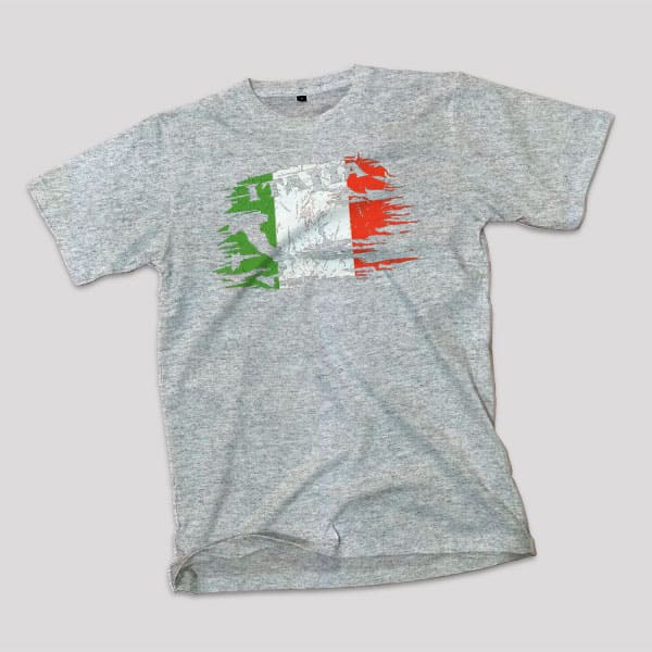 Italian paint with boot youth gray t-shirt on a table