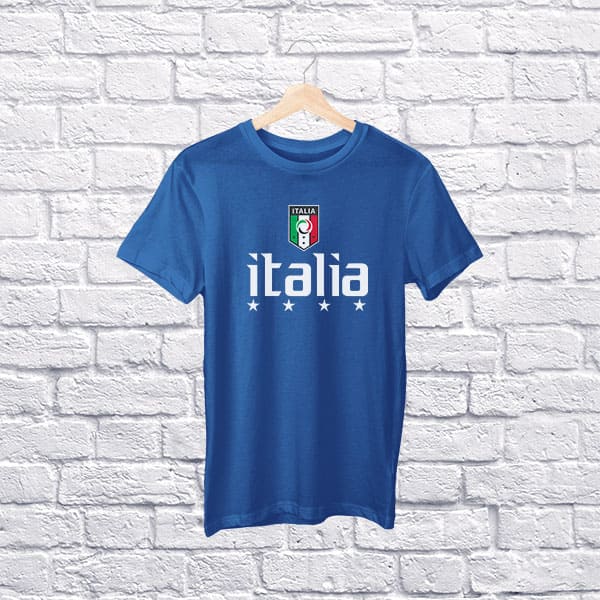Italia soccer youth navy t-shirt on a hanger