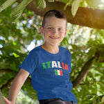 Distressed Italia soccer youth navy t-shirt on a boy