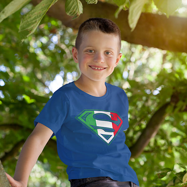 Superman youth navy t-shirt on a boy