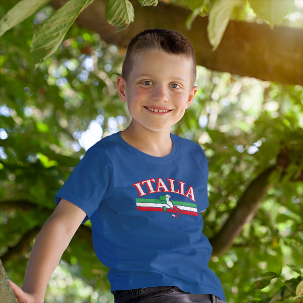 Italia bar with boot youth navy t-shirt on a boy