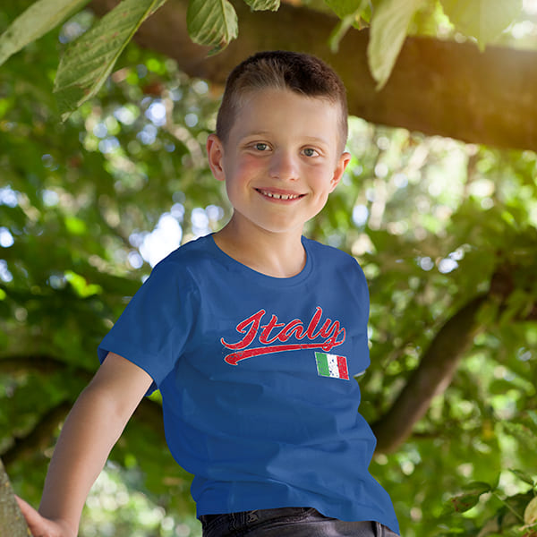 Italy baseball youth navy t-shirt on a boy