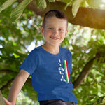 Vertical Italia youth royal blue t-shirt on a boy