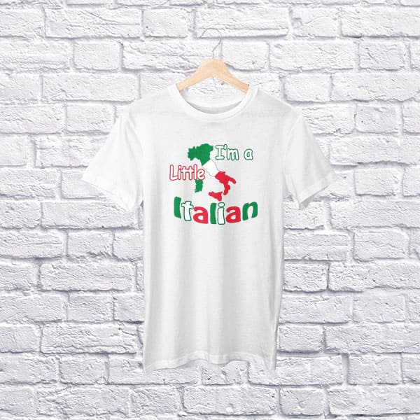 I’m a little Italian youth white t-shirt on a hanger