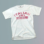 Pink glitter Italian girl youth girls white t-shirt on a table