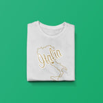 Italia gold foil map youth girls white t-shirt folded