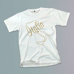 Italia gold foil map youth girls white t-shirt on a table