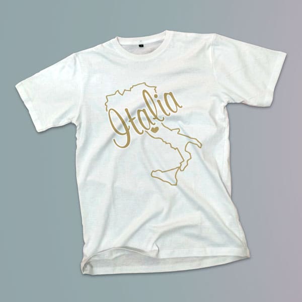 Italia gold foil map youth girls white t-shirt on a table
